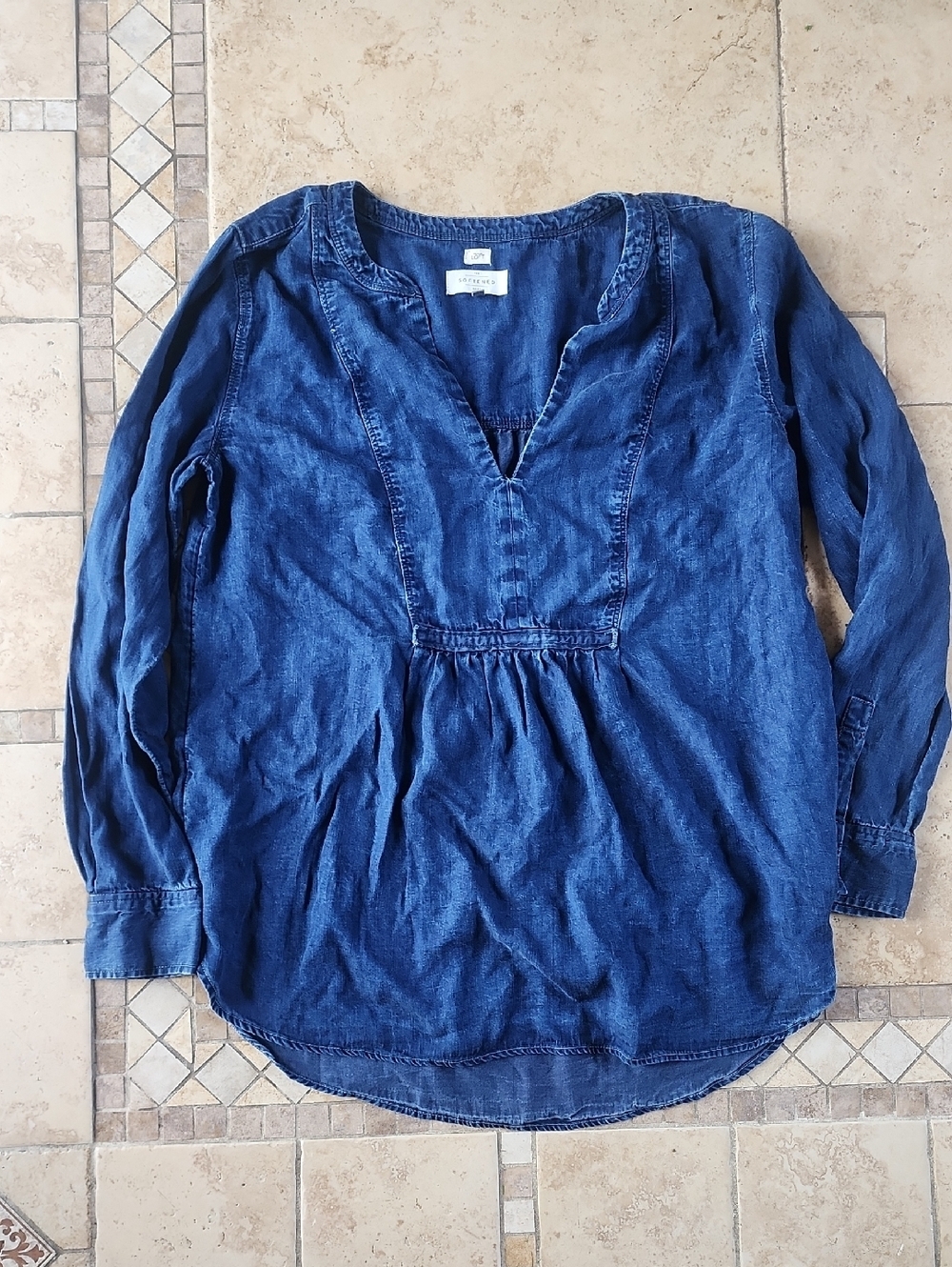 LOFT Indigo Blue Long-Sleeve V-Neck Tunic